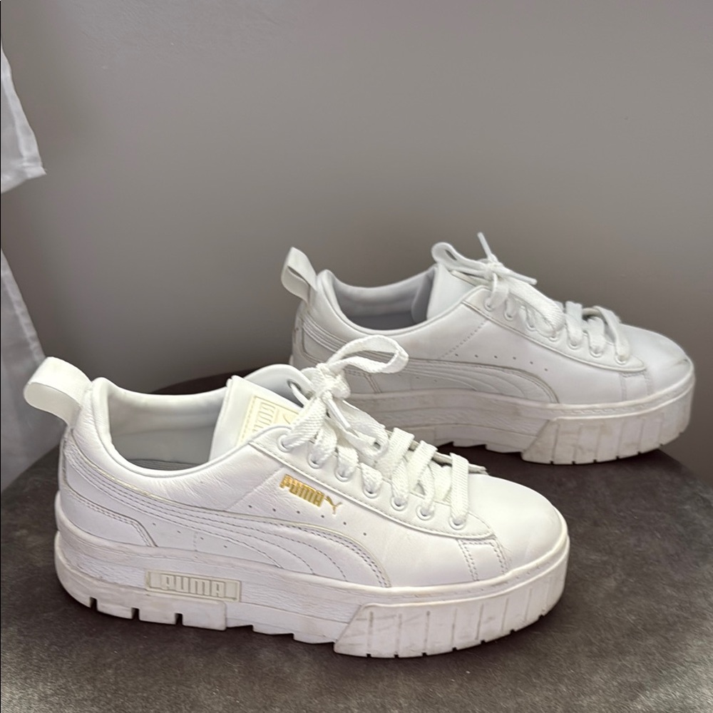 Puma White Platform Sneakers with Chunky Sole